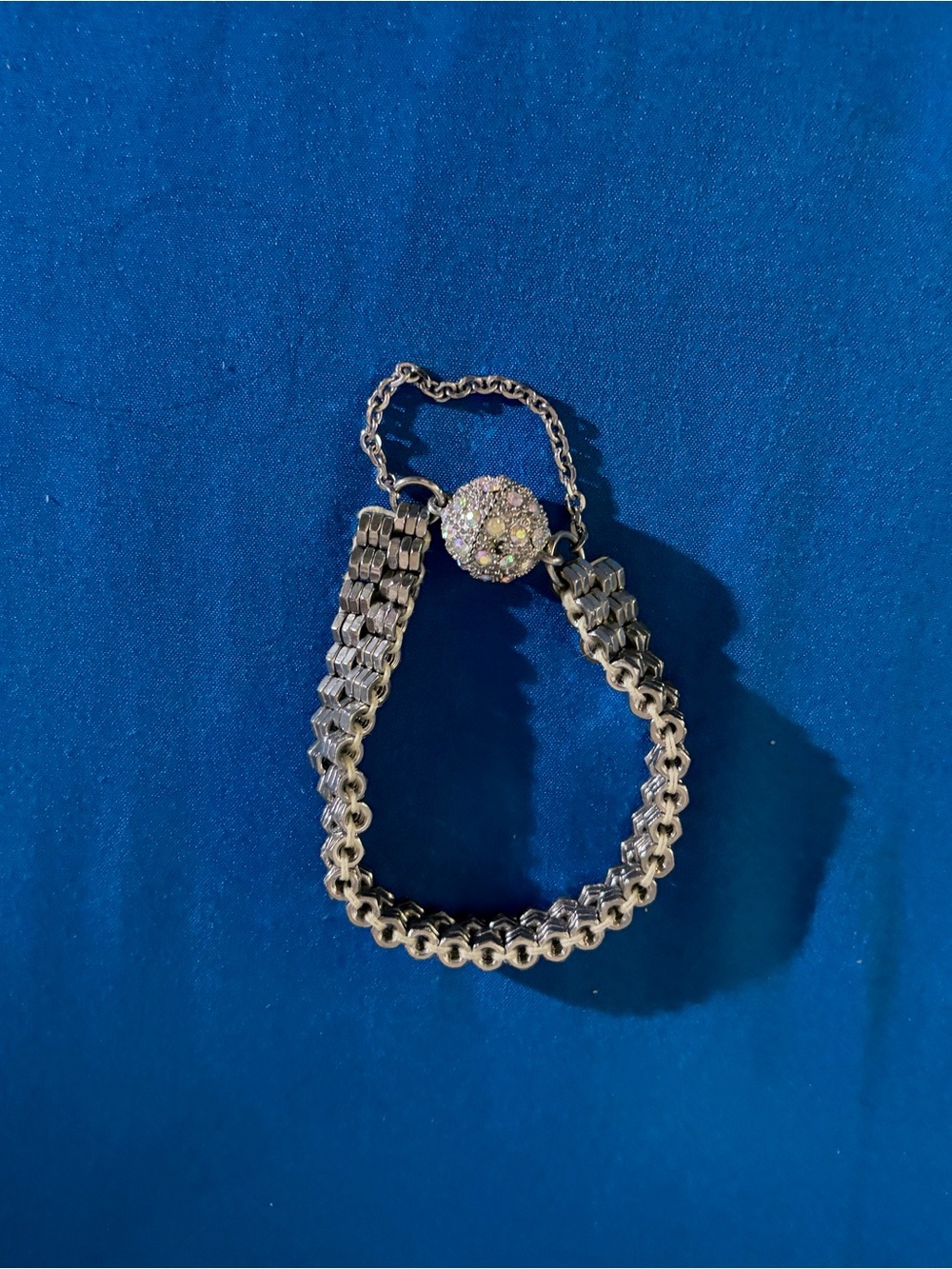 Rhinestone Accent Silver-Tone Chain Bracelet